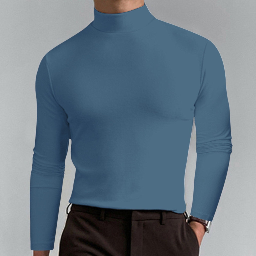 Playera Cuello Alto Slim Fit para Hombre Manga Larga en color azul