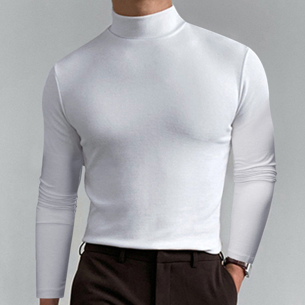 Playera Cuello Alto Slim Fit para Hombre Manga Larga en color blanco