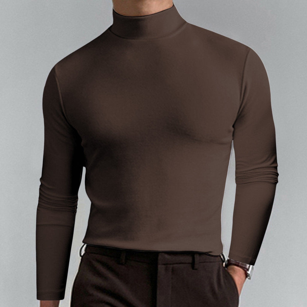 Playera Cuello Alto Slim Fit para Hombre Manga Larga en color marrón oscuro
