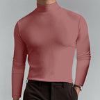 Playera Cuello Alto Slim Fit para Hombre Manga Larga en color rojo óxido