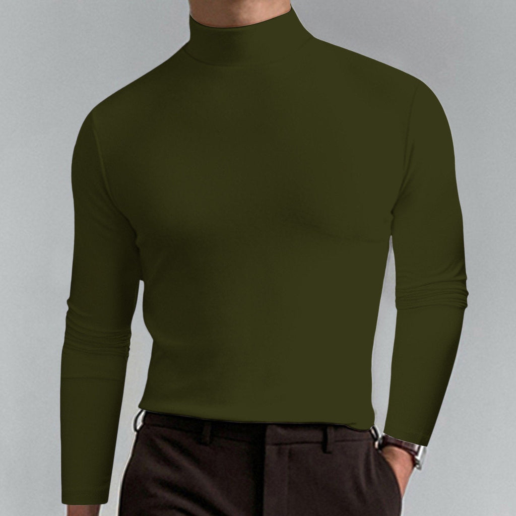 Playera Cuello Alto Slim Fit para Hombre Manga Larga en color verde militar