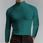Playera Cuello Alto Slim Fit para Hombre Manga Larga en color verde oscuro