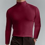Playera Cuello Alto Slim Fit para Hombre Manga Larga en color vino tinto