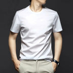 Playera Cuello Redondo de Algodón Mercerizado para Hombre en color blanco