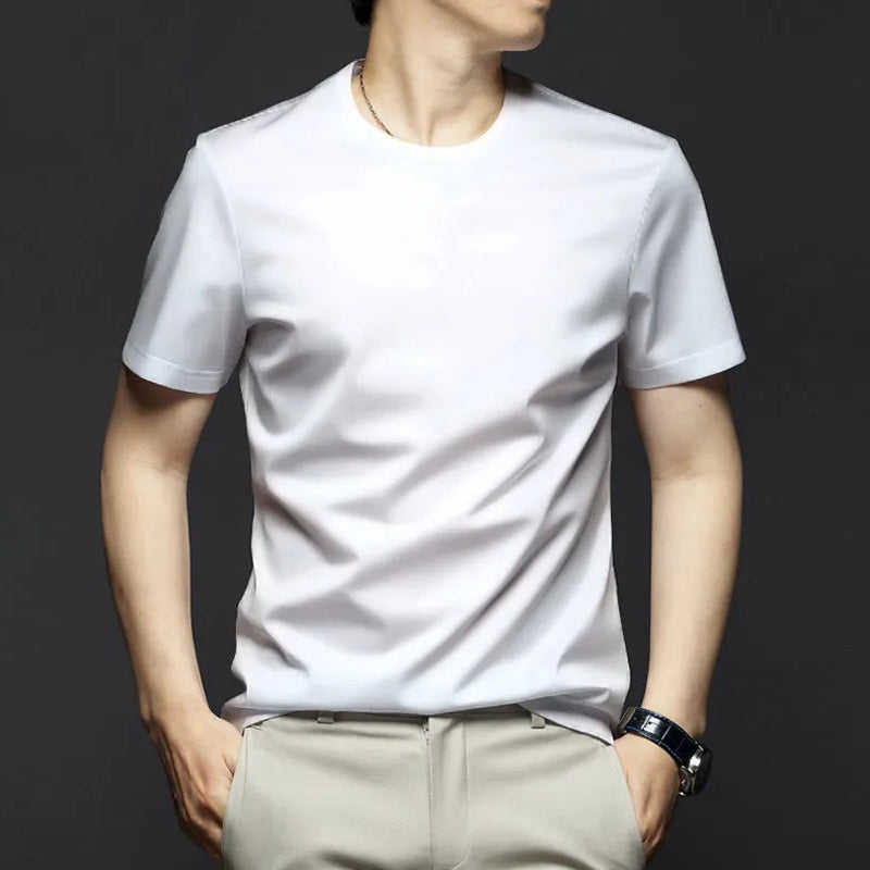 Playera Cuello Redondo de Algodón Mercerizado para Hombre en color blanco