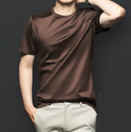 Playera Cuello Redondo de Algodón Mercerizado para Hombre en color café