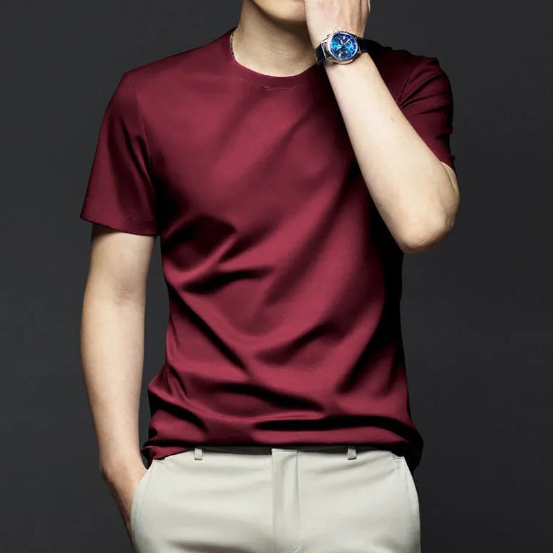Playera Cuello Redondo de Algodón Mercerizado para Hombre en color rojo