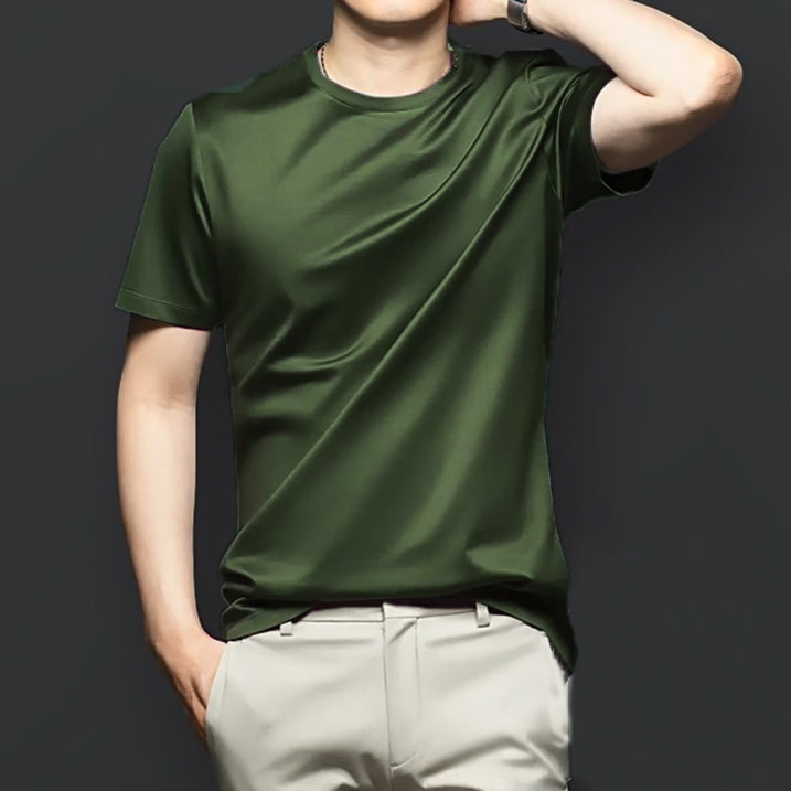 Playera Cuello Redondo de Algodón Mercerizado para Hombre en color verde militar