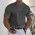 Playera Cuello V Holgada para Hombre Manga Corta en color gris