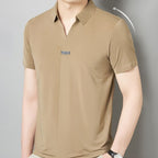 Playera Cuello V de Seda Fría para Hombre en color caqui