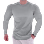 Playera Deportiva Manga Larga Slim Fit para Hombre en color gris claro