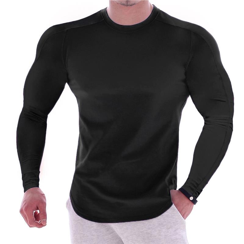 Playera Deportiva Manga Larga Slim Fit para Hombre en color negro