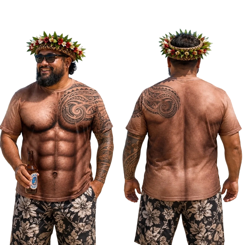 Playera con Estampado de Músculos y Tatuajes para Hombre - vista 8