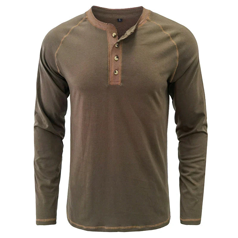 Playera Henley Manga Larga para Hombre de Algodón
