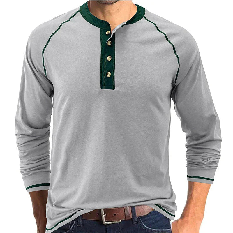 Playera Henley Manga Larga para Hombre de Algodón - vista 8