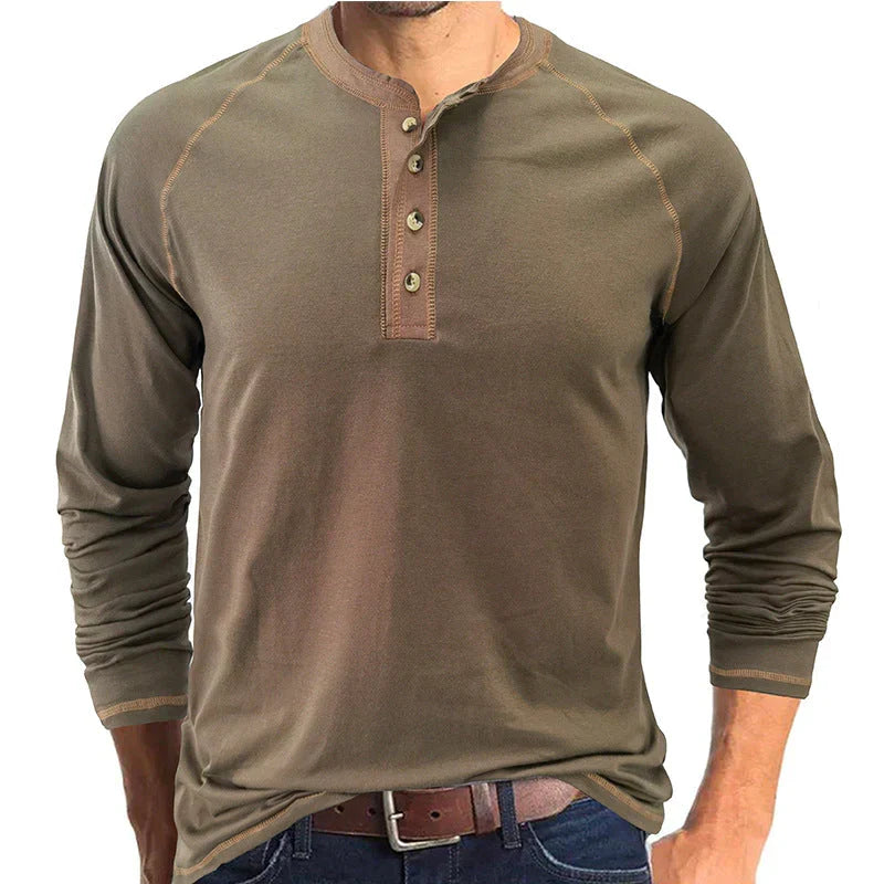 Playera Henley Manga Larga para Hombre de Algodón en color verde