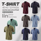 Playera de Lino Cuello V con Cordones para Hombre