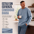 Playera Manga Larga Holgada para Hombre con Bolsillo