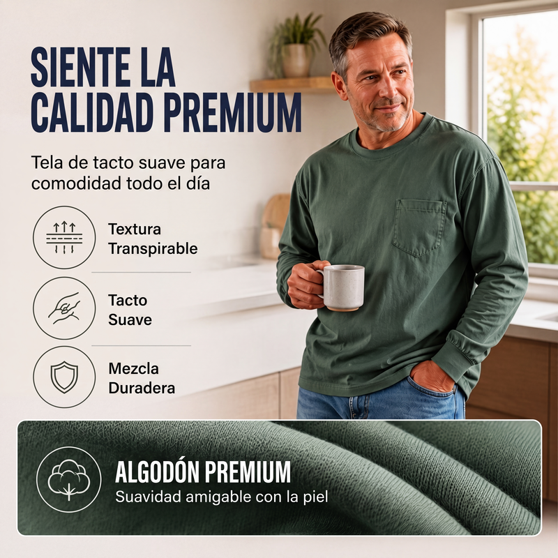 Playera Manga Larga Holgada para Hombre con Bolsillo - vista 4
