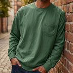 Playera Manga Larga Holgada para Hombre con Bolsillo en color verde