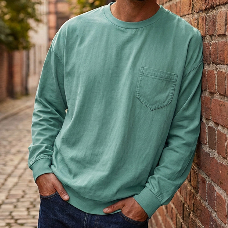 Playera Manga Larga Holgada para Hombre con Bolsillo en color verde claro