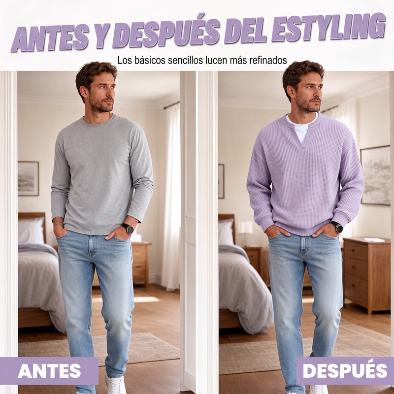 Playera Waffle Manga Larga Efecto Doble Capa para Hombre - vista 2