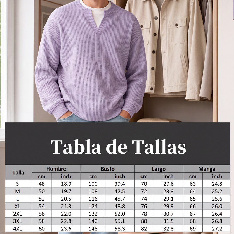 Playera Waffle Manga Larga Efecto Doble Capa para Hombre - vista 8