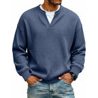 Playera Waffle Manga Larga Efecto Doble Capa para Hombre en color azul marino
