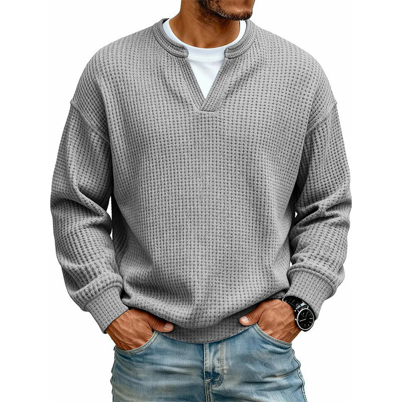 Playera Waffle Manga Larga Efecto Doble Capa para Hombre en color gris