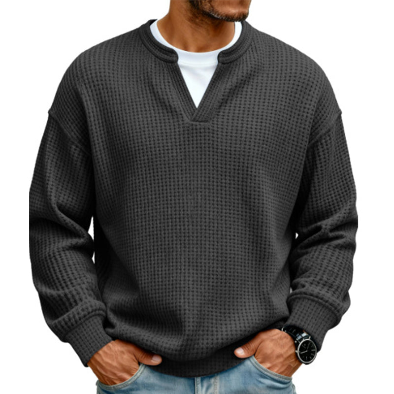 Playera Waffle Manga Larga Efecto Doble Capa para Hombre en color negro