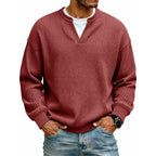 Playera Waffle Manga Larga Efecto Doble Capa para Hombre en color rojo oscuro