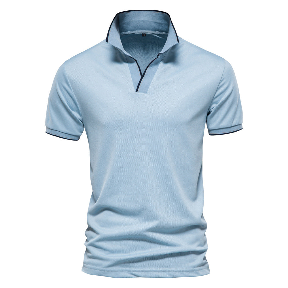 Polo Cuello V Slim Fit para Hombre Tela Waffle en color azul claro