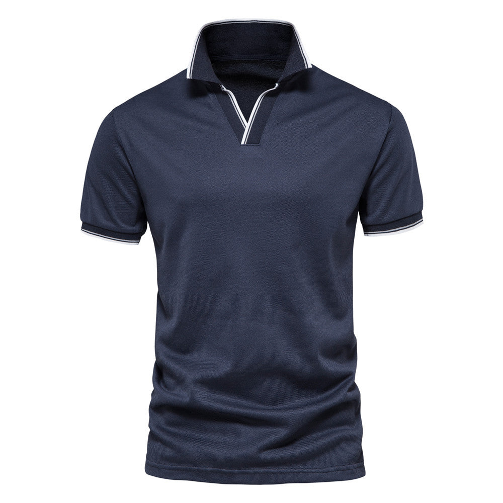 Polo Cuello V Slim Fit para Hombre Tela Waffle en color azul oscuro