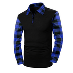 Polo Manga Larga para Hombre con Media Cremallera y Mangas a Cuadros en color azul