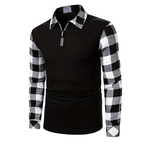 Polo Manga Larga para Hombre con Media Cremallera y Mangas a Cuadros en color blanco