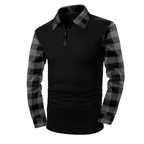 Polo Manga Larga para Hombre con Media Cremallera y Mangas a Cuadros en color gris oscuro