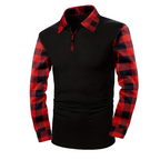 Polo Manga Larga para Hombre con Media Cremallera y Mangas a Cuadros en color rojo