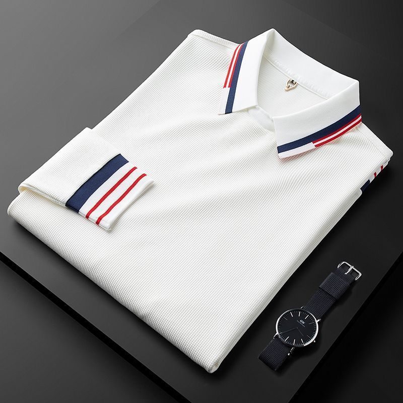 Polo Manga Larga Sedoso para Hombre con Puños a Rayas en color blanco