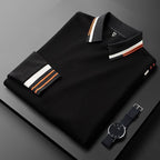 Polo Manga Larga Sedoso para Hombre con Puños a Rayas en color negro