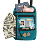 Porta Pasaporte de Cuello con Bloqueo RFID en color azul