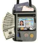 Porta Pasaporte de Cuello con Bloqueo RFID en color gris claro