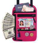 Porta Pasaporte de Cuello con Bloqueo RFID en color rosa
