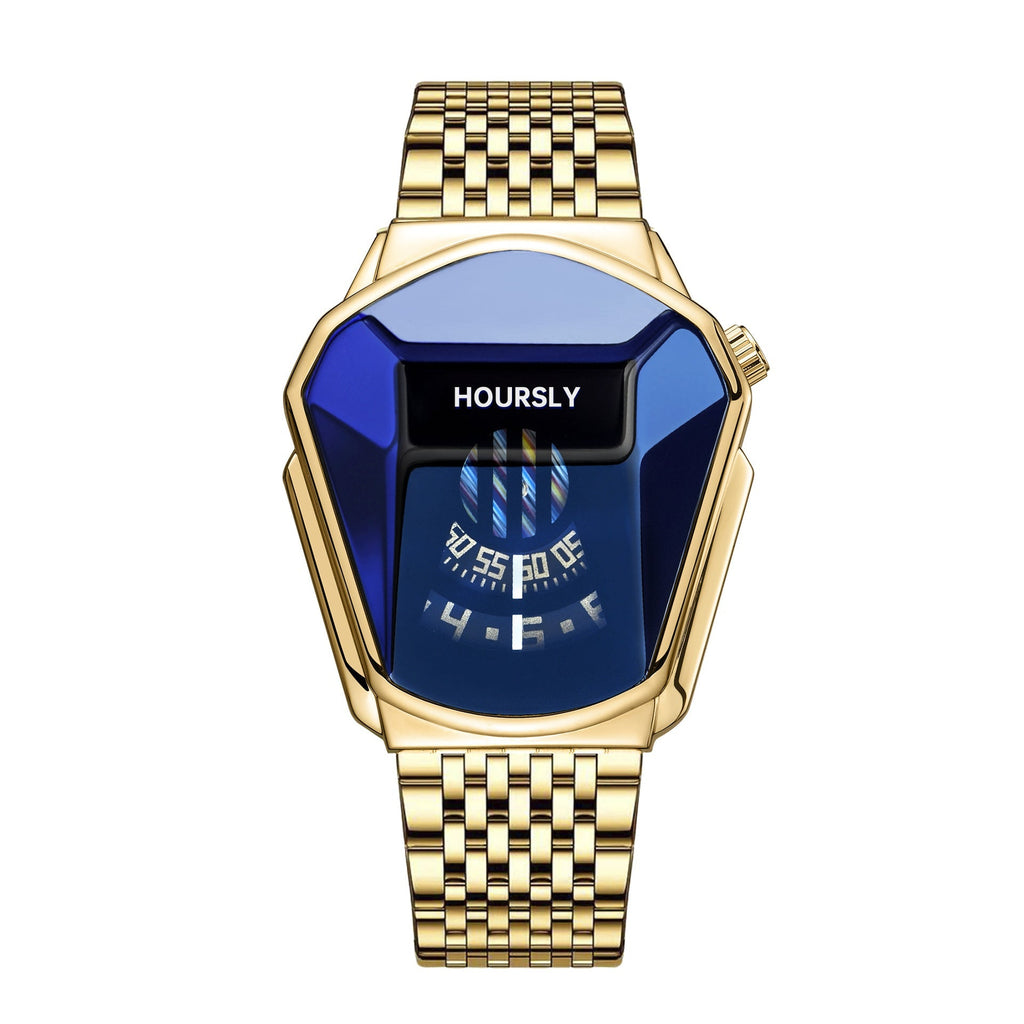 Reloj de cuarzo para hombre dorado esfera azul
