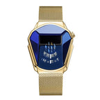 Reloj de cuarzo para hombre malla dorada esfera azul