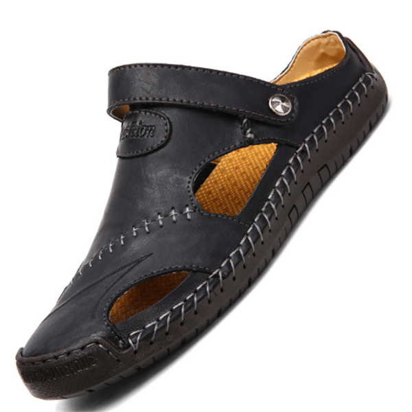 Sandalias de Piel Hechas a Mano para Hombre en color negro