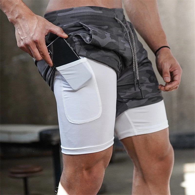 Short Deportivo Doble Capa para Hombre con Bolsillos en color camuflaje blanco