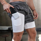 Short Deportivo Doble Capa para Hombre con Bolsillos en color camuflaje blanco