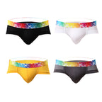 Slips de Malla para Hombre Talle Bajo con Ribete de Color en color paquete: negro, blanco, amarillo y gris oscuro (4 piezas)