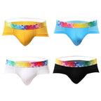 Slips de Malla para Hombre Talle Bajo con Ribete de Color en color paquete: negro, blanco, azul y amarillo (4 piezas)