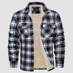 Sobrecamisa de Franela a Cuadros con Forro Sherpa para Hombre en color blanco y negro